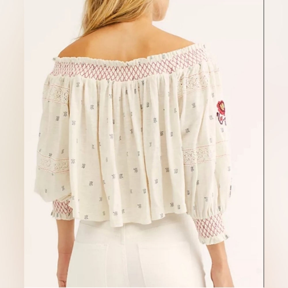 Free People Le Petite Embroidered Prairie Top Size Large - Picture 3 of 8